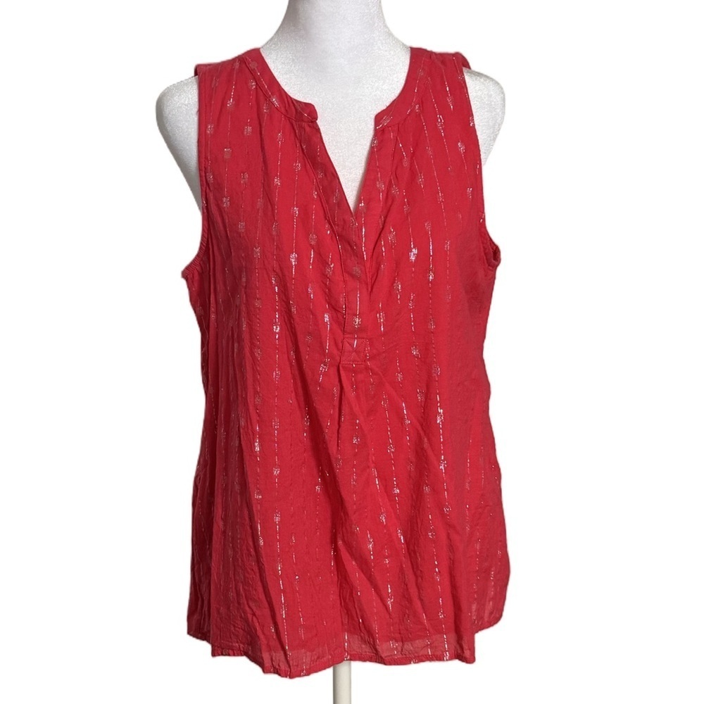 Crown & Ivy Silver & Red Cotton Rayon Metallic Sleeveless Women's Top Size M